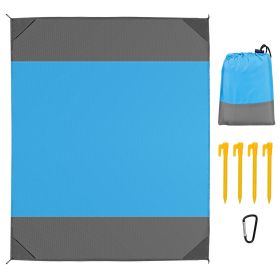 108x96.46in Sand Proof Picnic Blanket Water Resistant Foldable Camping Beach Mat w/ 4 Anchors 1 Carry Bag For 4-6 People (Option: CampingBlanket BlueL)