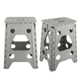 2 Pack 17.91In High Step Stool Folding Stepping Stool Lightweight Plastic Step Stool with Handle Non-slip for Kitchen Bathroom (Option: 2PcsStepStool Grey)